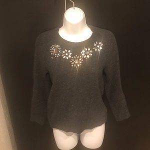 3/$30 - JCrew grey embellished sweater sz xxs